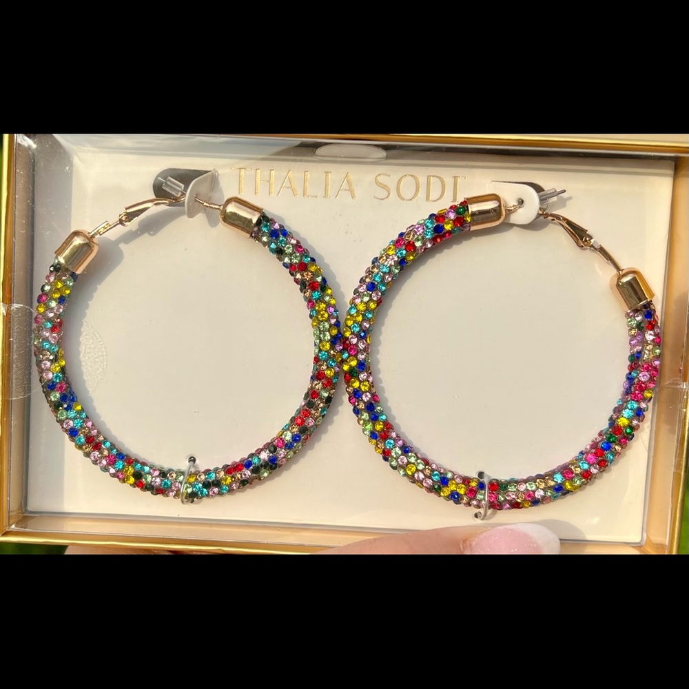 NWOT Thalia Sodi colorful rhinestone hoop earrings